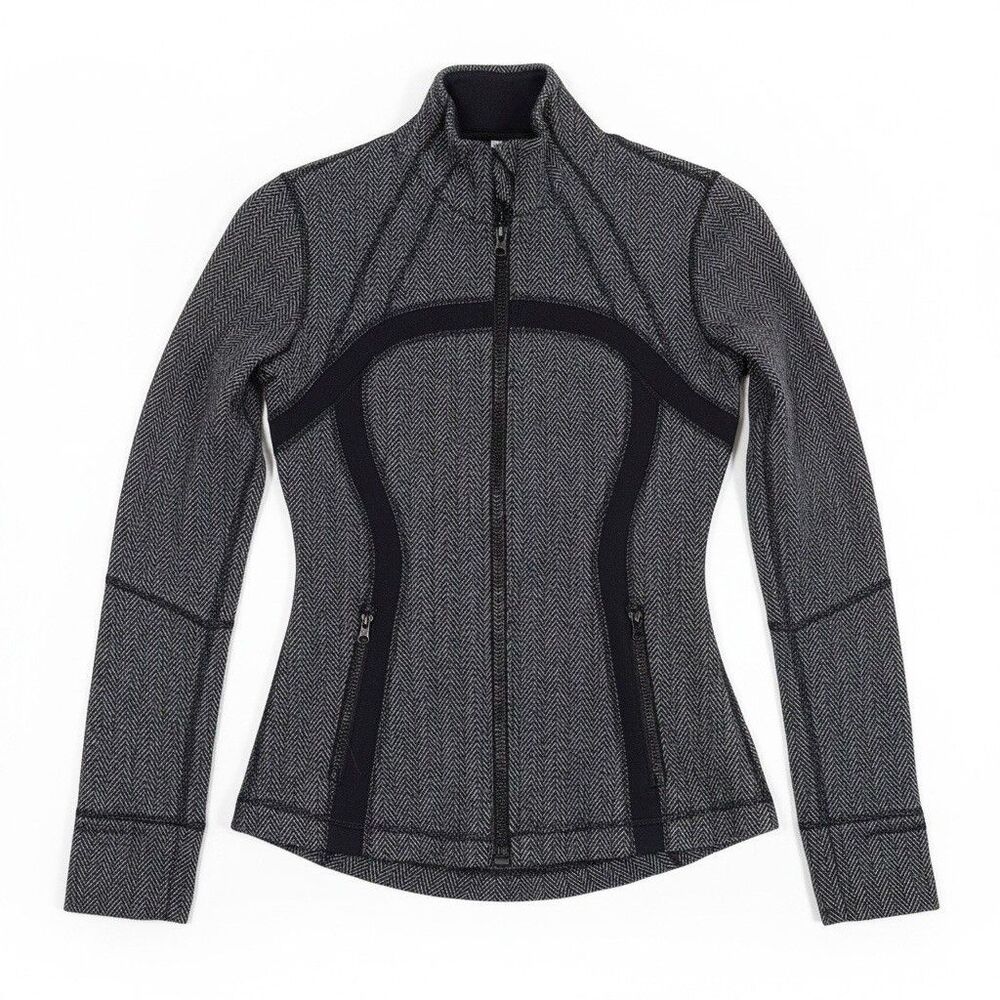 Lululemon Define Jacket Herringbone Heathered Black Gray Full Zip Size 6